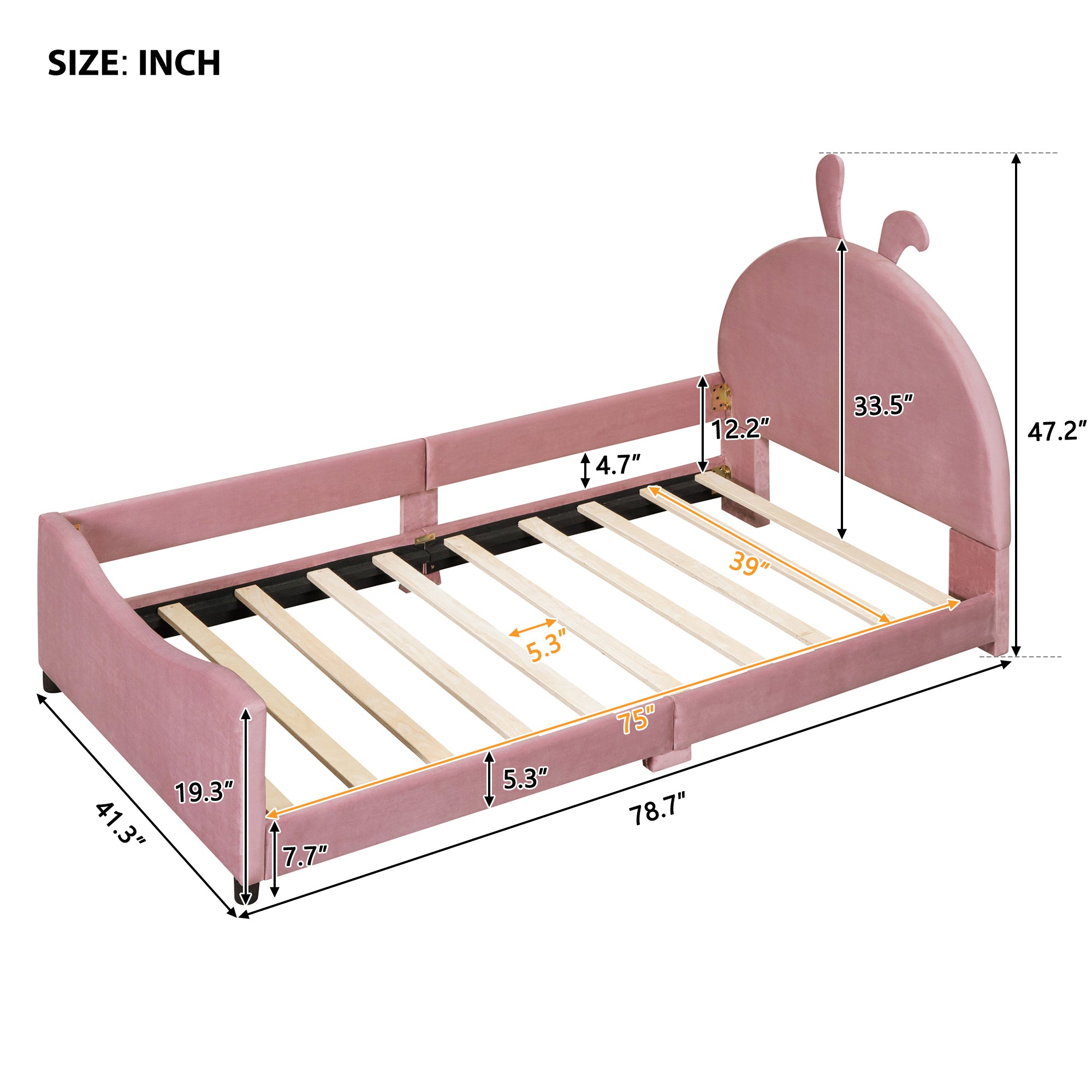 Twin Size Upholstered Daybed with Rabbit Ear Shaped Headboard - Pink