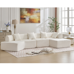 Modern Minimalist 140" L-Shape Couch, No Assembly Required - Boucle-White