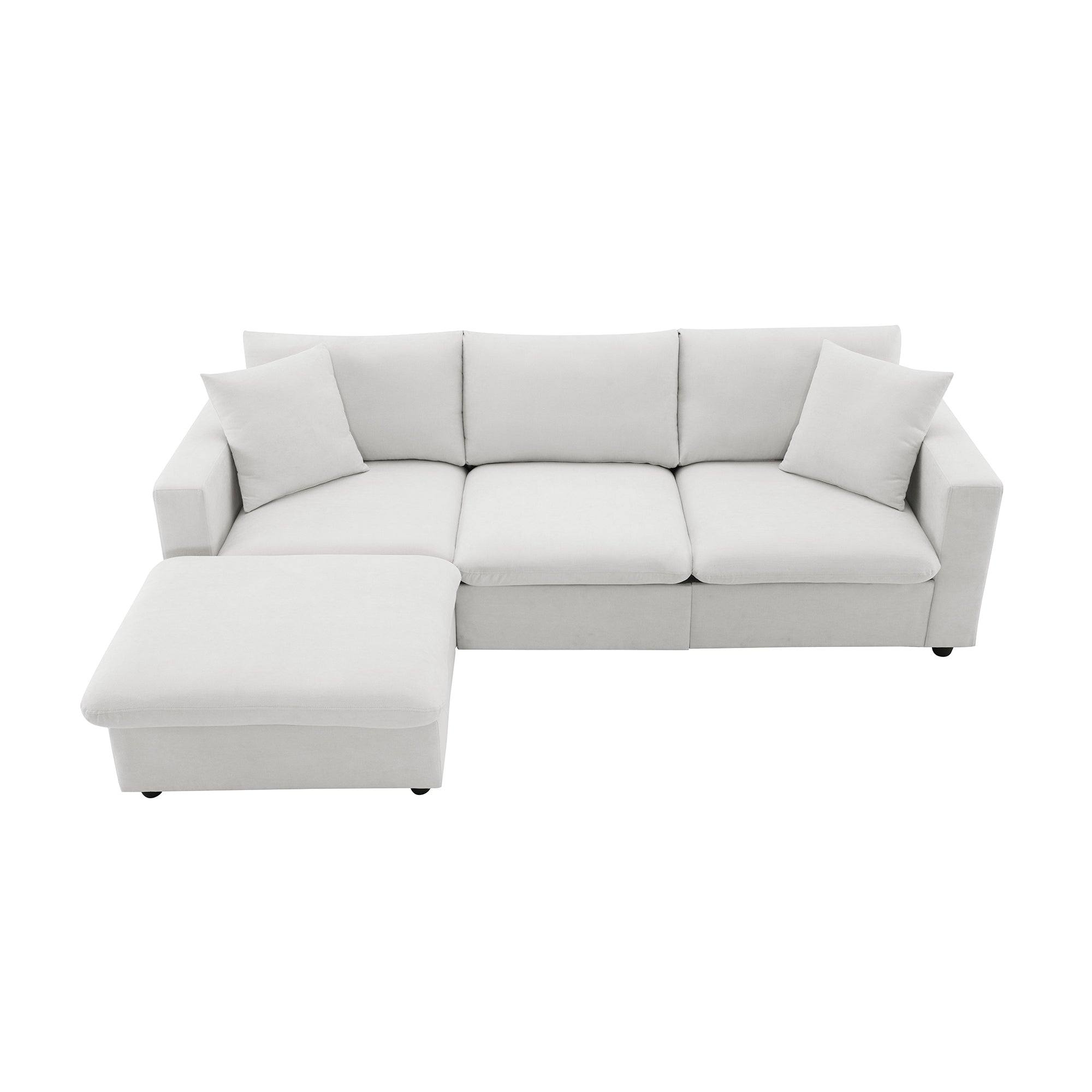 100.4x64.6" Modern Sectional Sofa, L-Shaped Couch Set With 2 Free Pillows, 4-Seat Polyester Fabric Couch Set With Convertible Ottoman - White