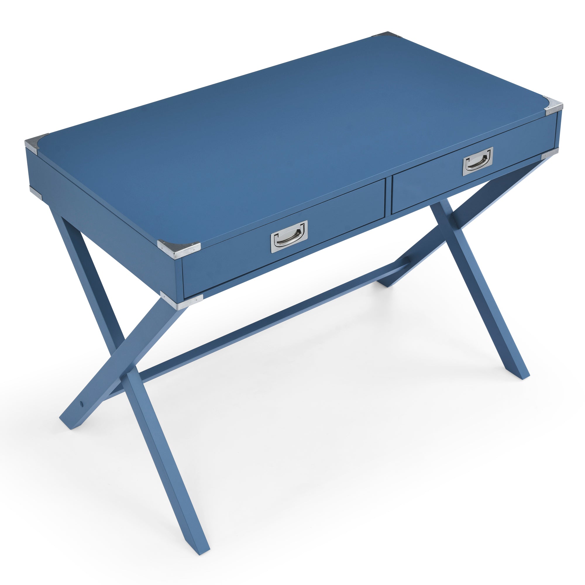 Computer Desk with Storage, Solid Wood Desk with Drawer - Blue