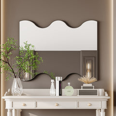 Wall Mirror 30x35 Inch Black Rectangular Mirror with 2 Wavy Sides Metal Framed Mirror