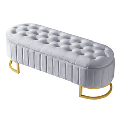 Elegant Velvet Storage Ottoman Bench with Button-Tufted - Grey