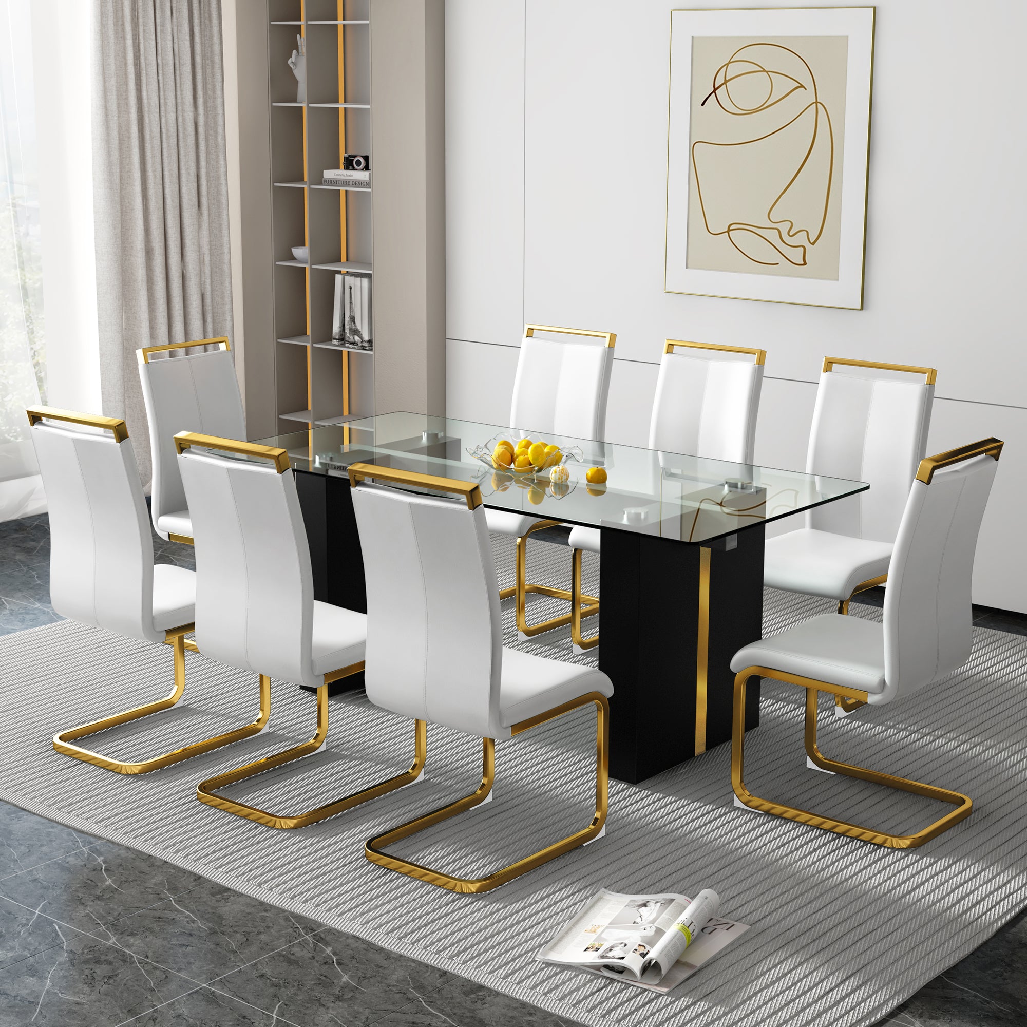 Modern Glass Table for 6-8 people - Black and Gold