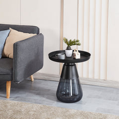 Smoke Glass Base with Black Painting Top Side Table