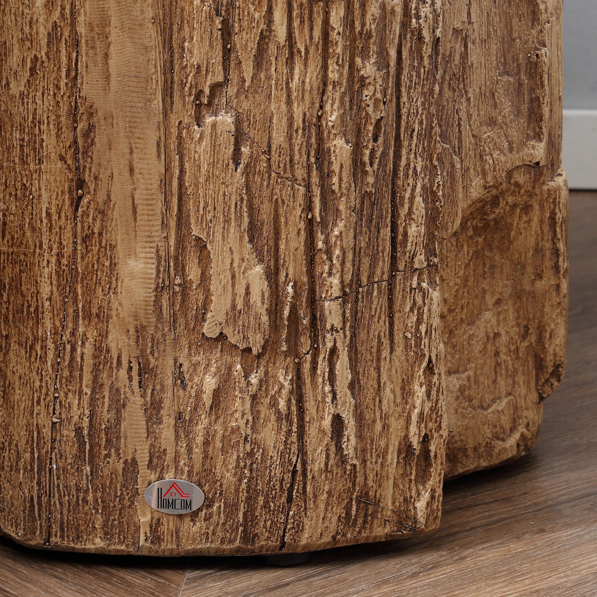 Decorative Side Table with Round Tabletop, Concrete with Wood Grain Finish, for Indoors and Outdoors - Natural