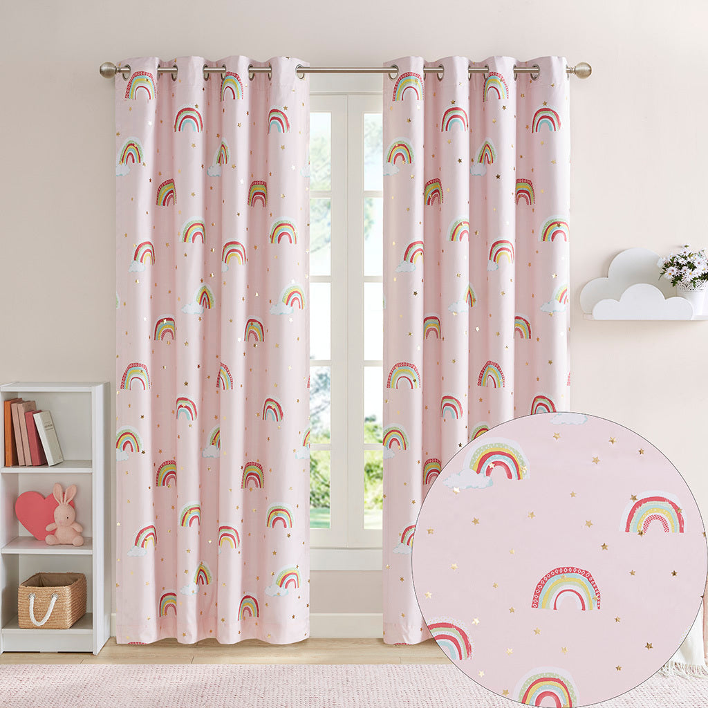 50x84"  Rainbow with Metallic Printed Total Blackout Curtain Panel - Pink