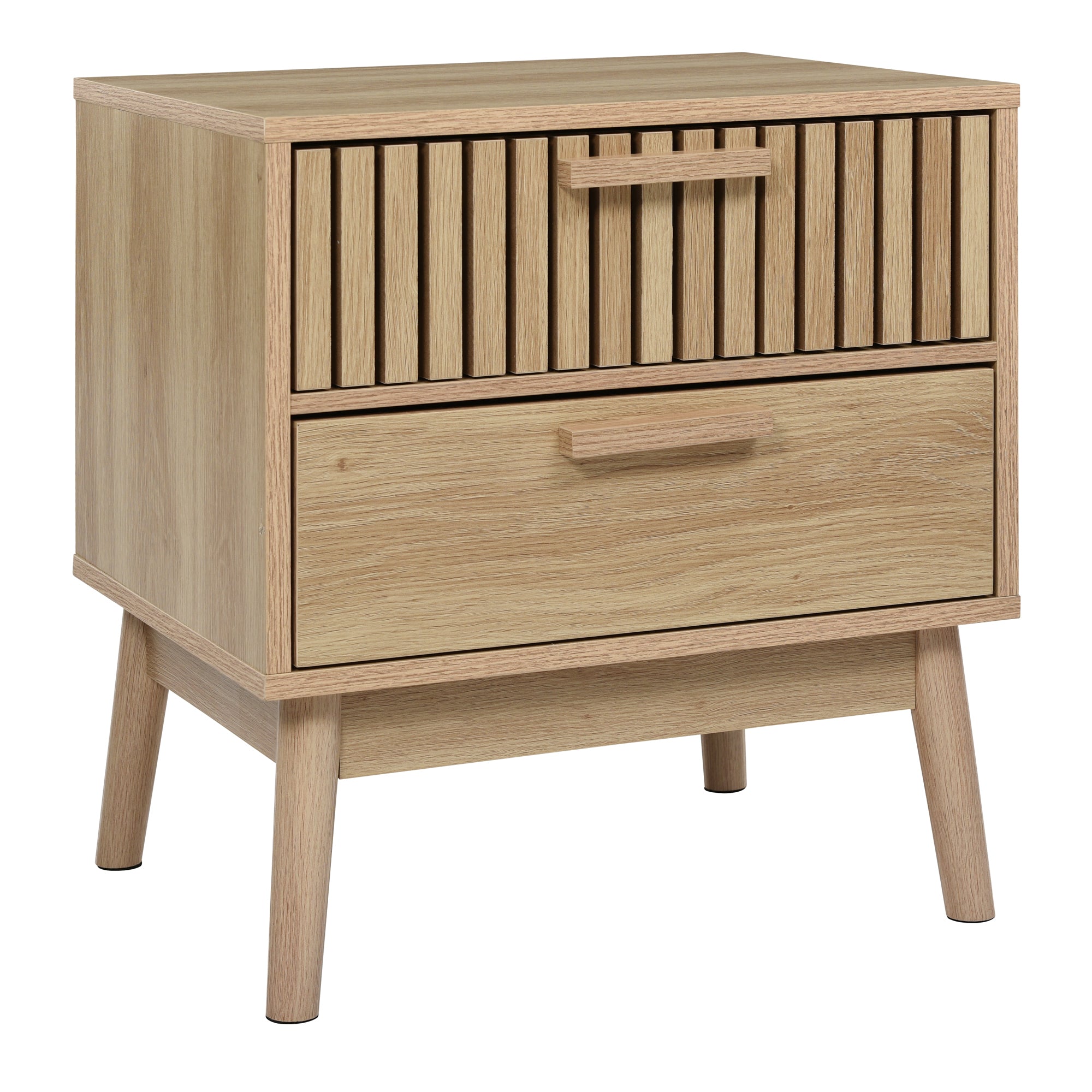 2-Drawer Nightstand with Rubber Wood Legs - Oak