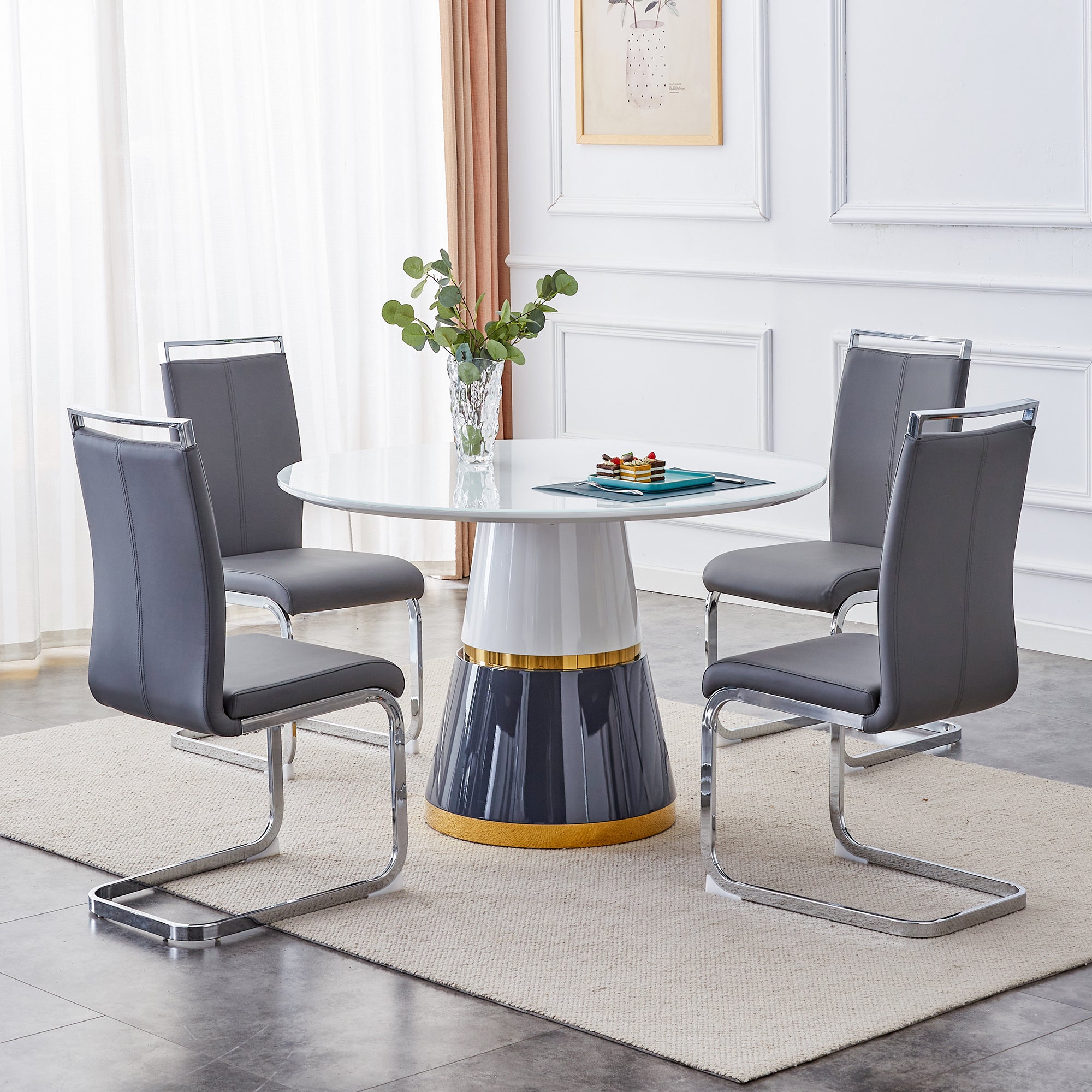 Modern Minimalist Luxury MDF Material Circular Dining Table - White