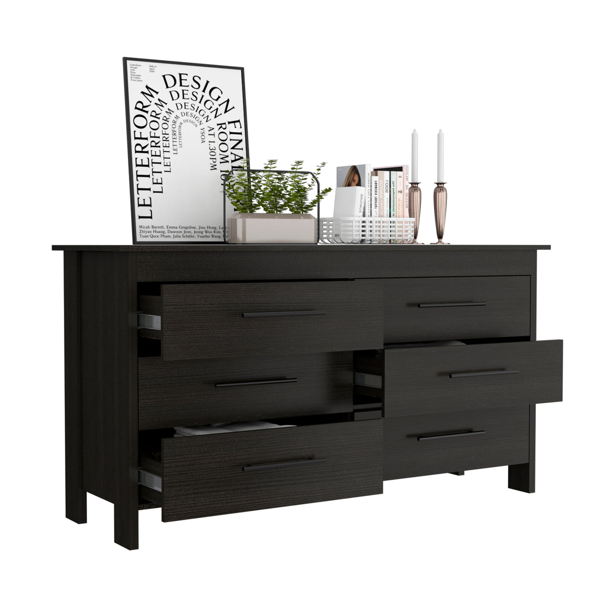 6 Drawer Double Dresser - Black