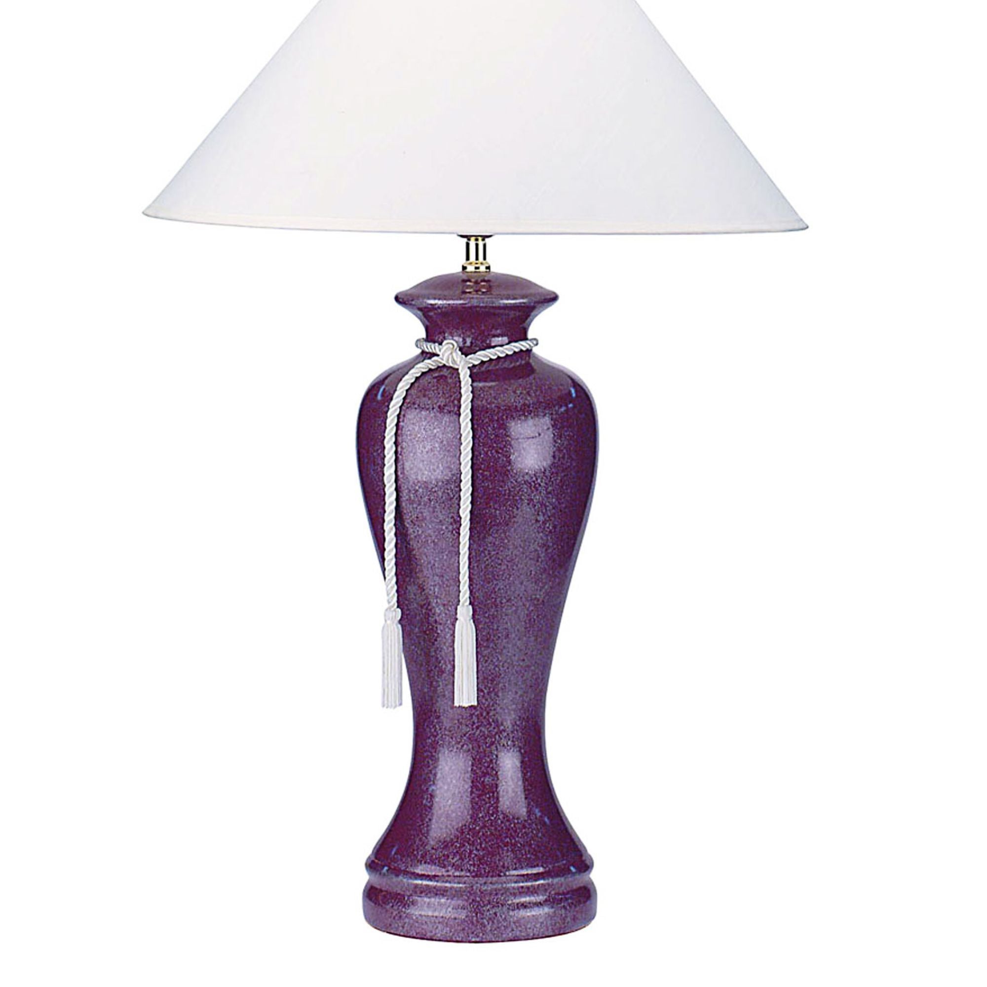 35" Tall Ceramic Table Lamp, Curved design with Burgundy Purple finish, Linen Shade