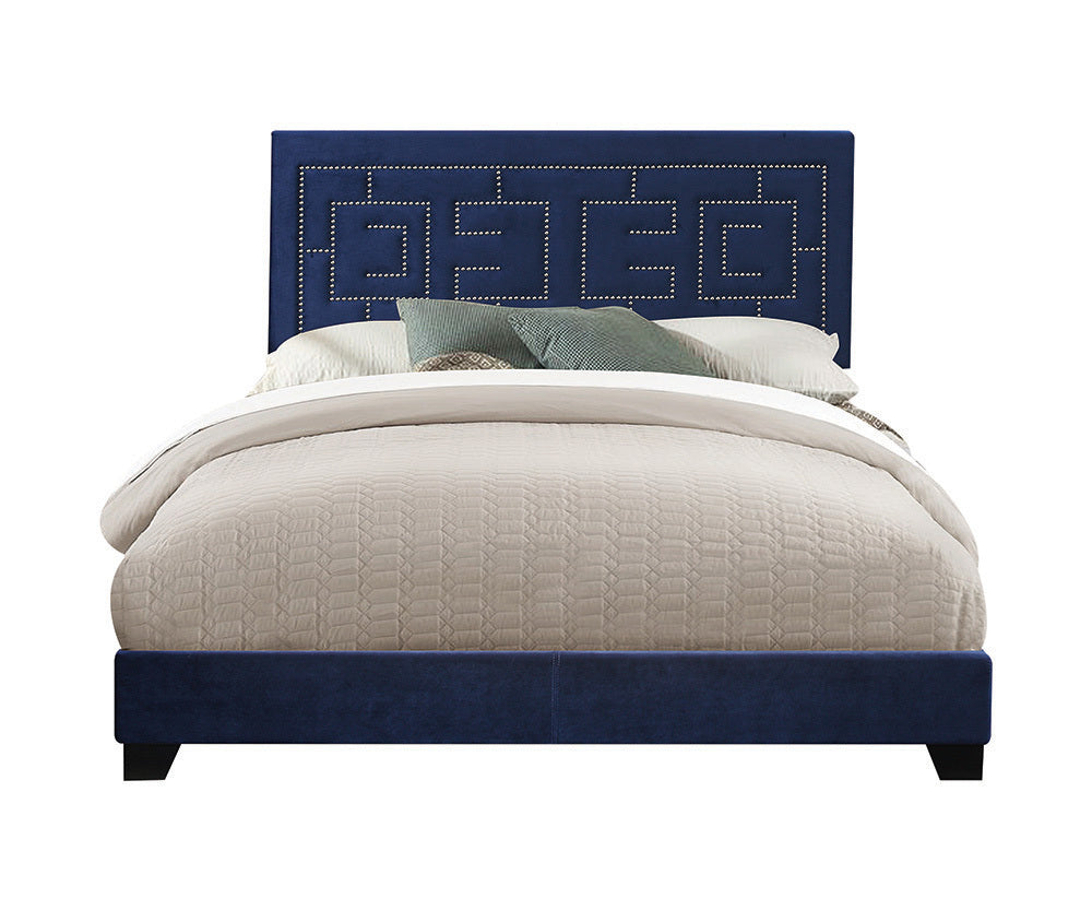 Modern Eastern King Bed - Dark Blue Velvet