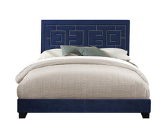 Modern Eastern King Bed - Dark Blue Velvet