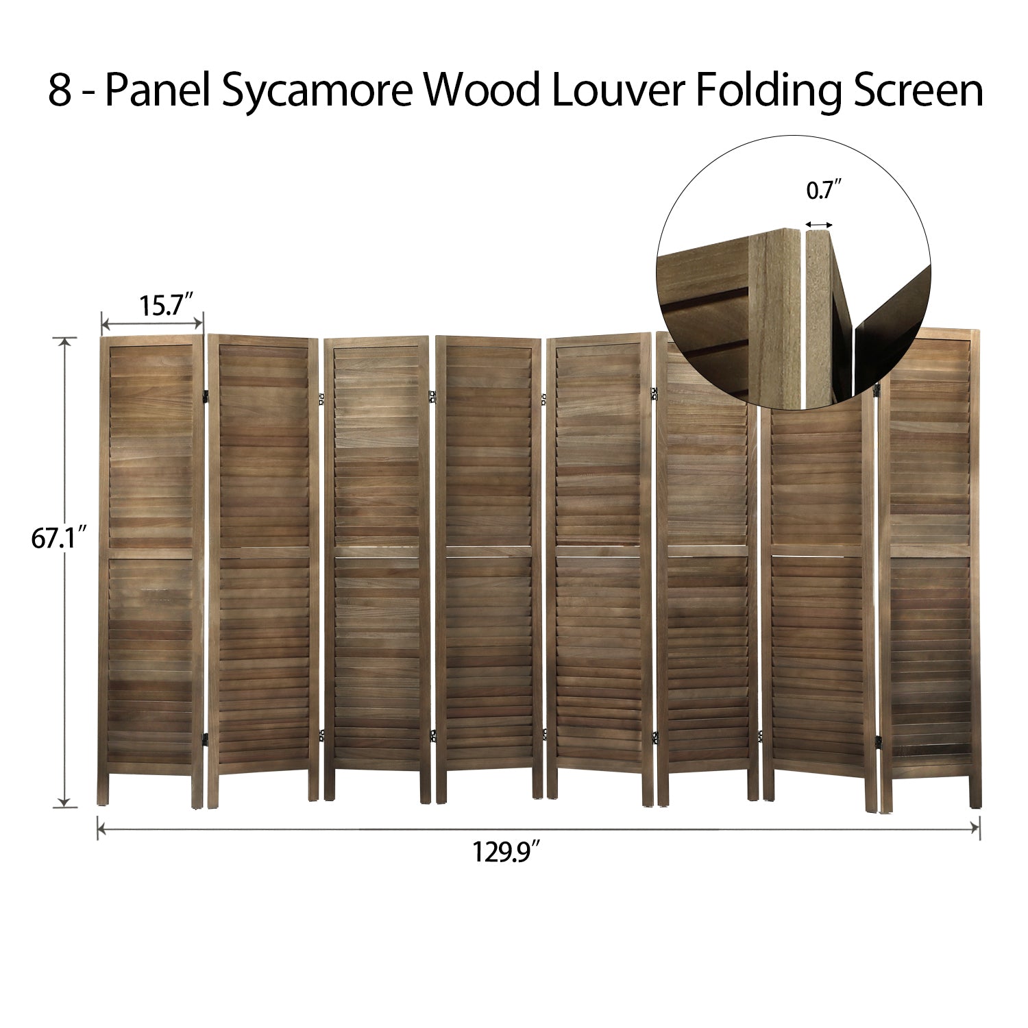 8 Panel Screen Folding Louvered Room Divider - Brown