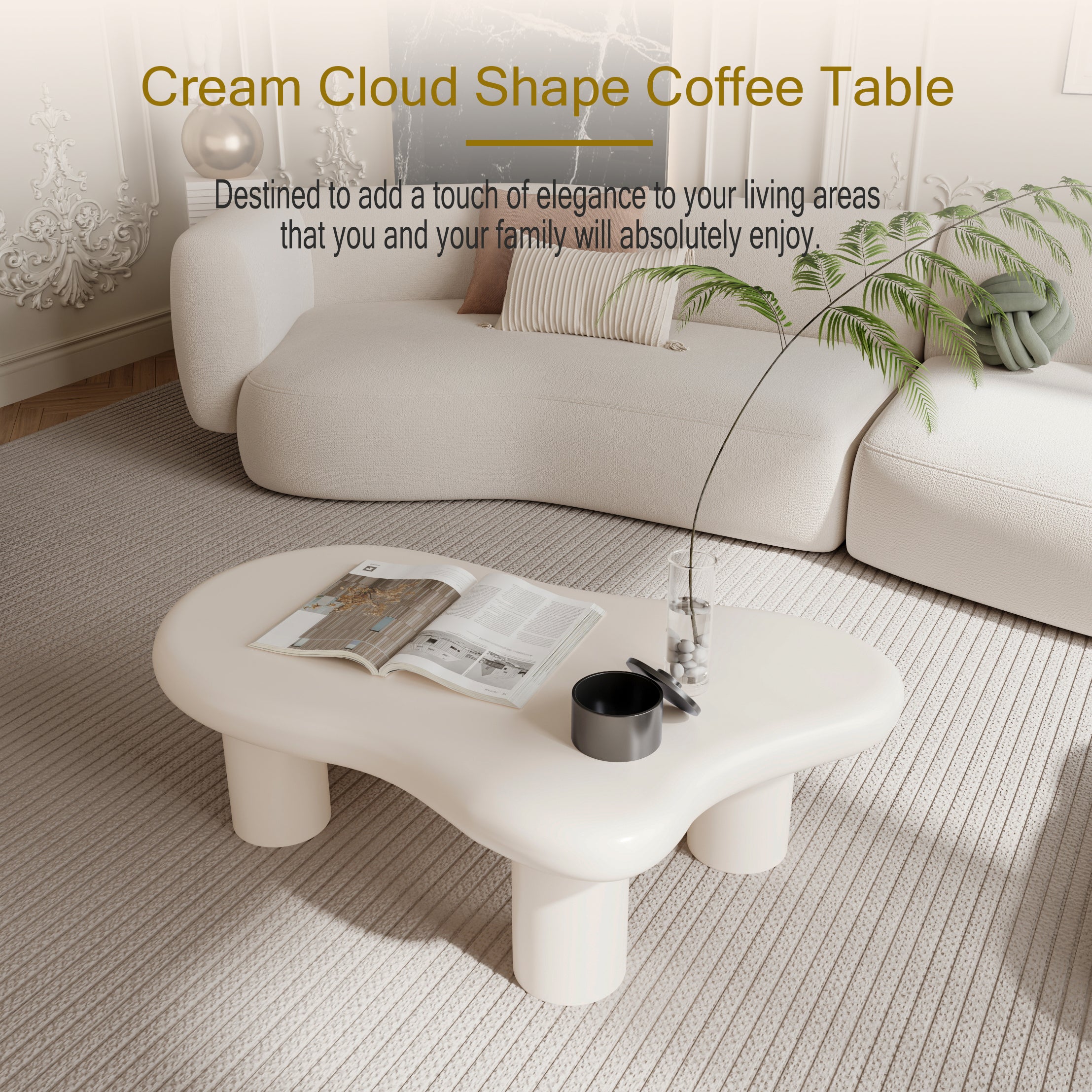 Contemporary and Minimalist 40 Inch Cloud Shaped Coffee Table - Beige