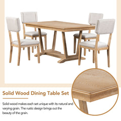 Rustic 5-piece Dining Table Set with 4 Upholstered Chairs - Natural