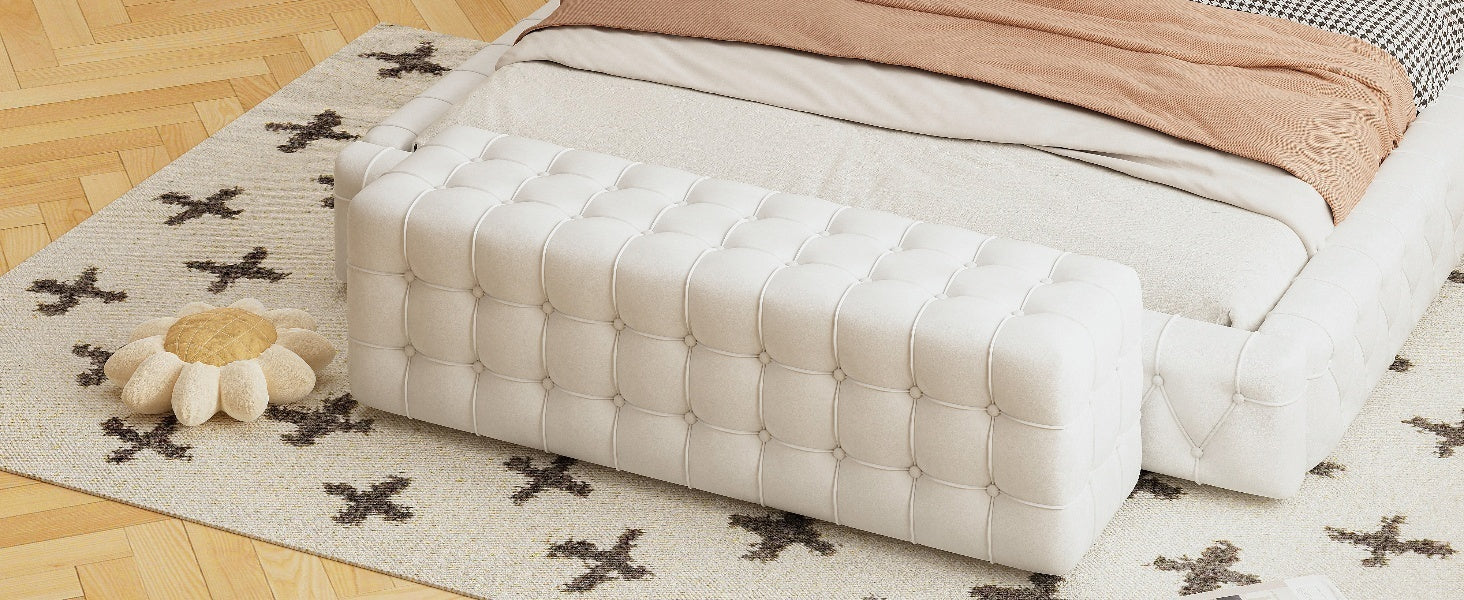 Elegant and Luxurious Velvet Ottoman Bench, Rectangular Footstool, No Assembly Required - White