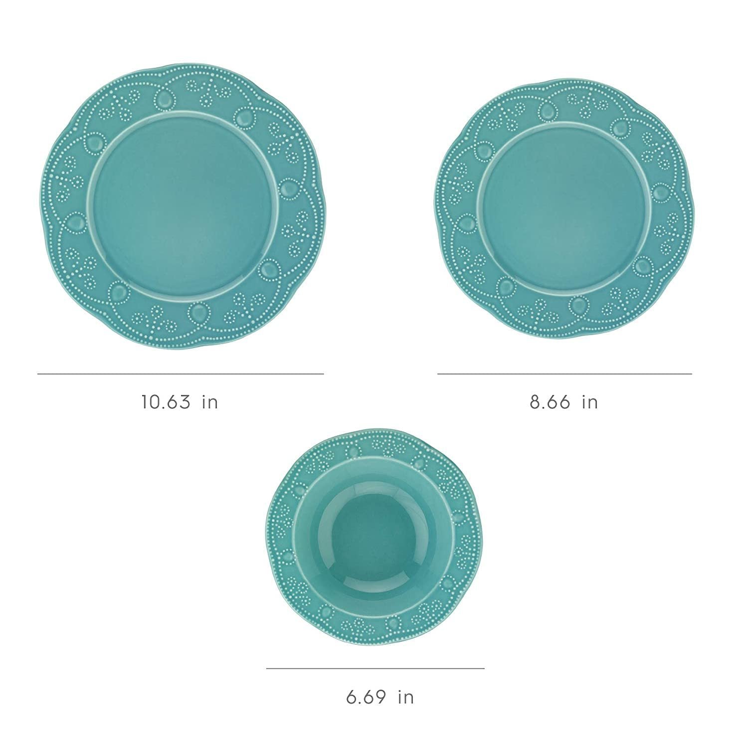 Fulya 12 Pieces Dinnerware Set - Turquoise