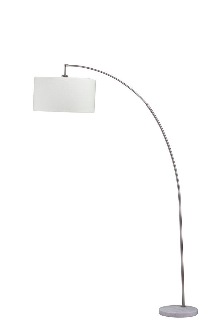 86" Tall Metal Floor Arc Lamp, White and Brushed Silver