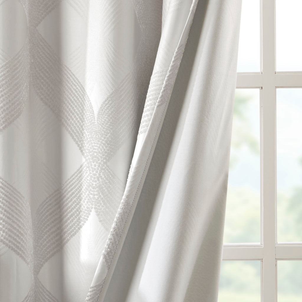 Ogee Knitted Jacquard Total Blackout Curtain Panel - Ivory