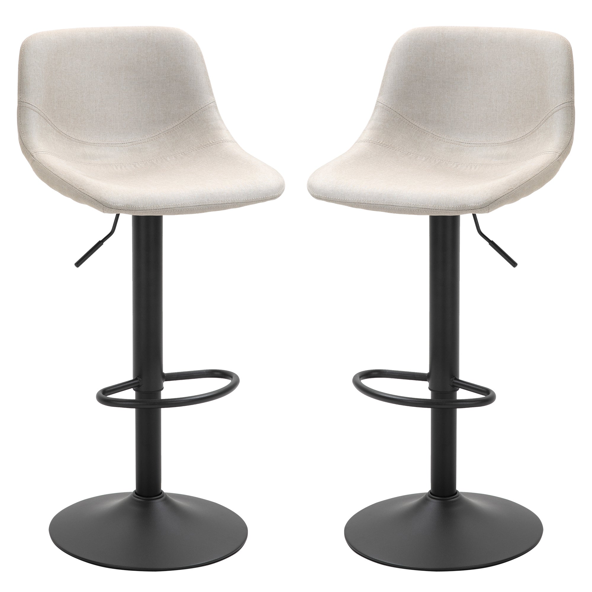 Set of 2 Swivel Bar Height Chairs Barstools Padded with Back - Cream White