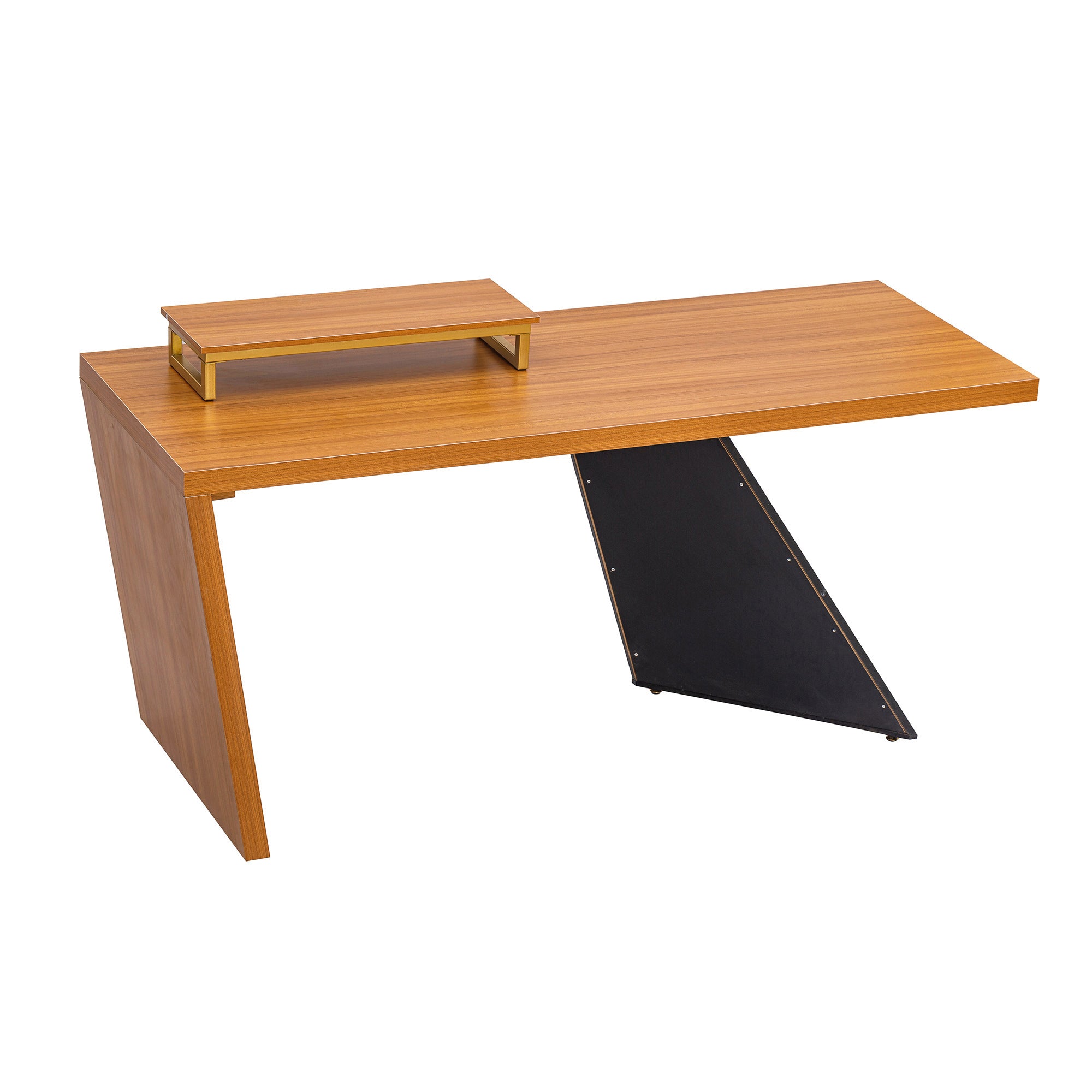 63" Modern Executive Desk, Rustic Industrial Wooden Writing Desk with Monitor Stand - Teak