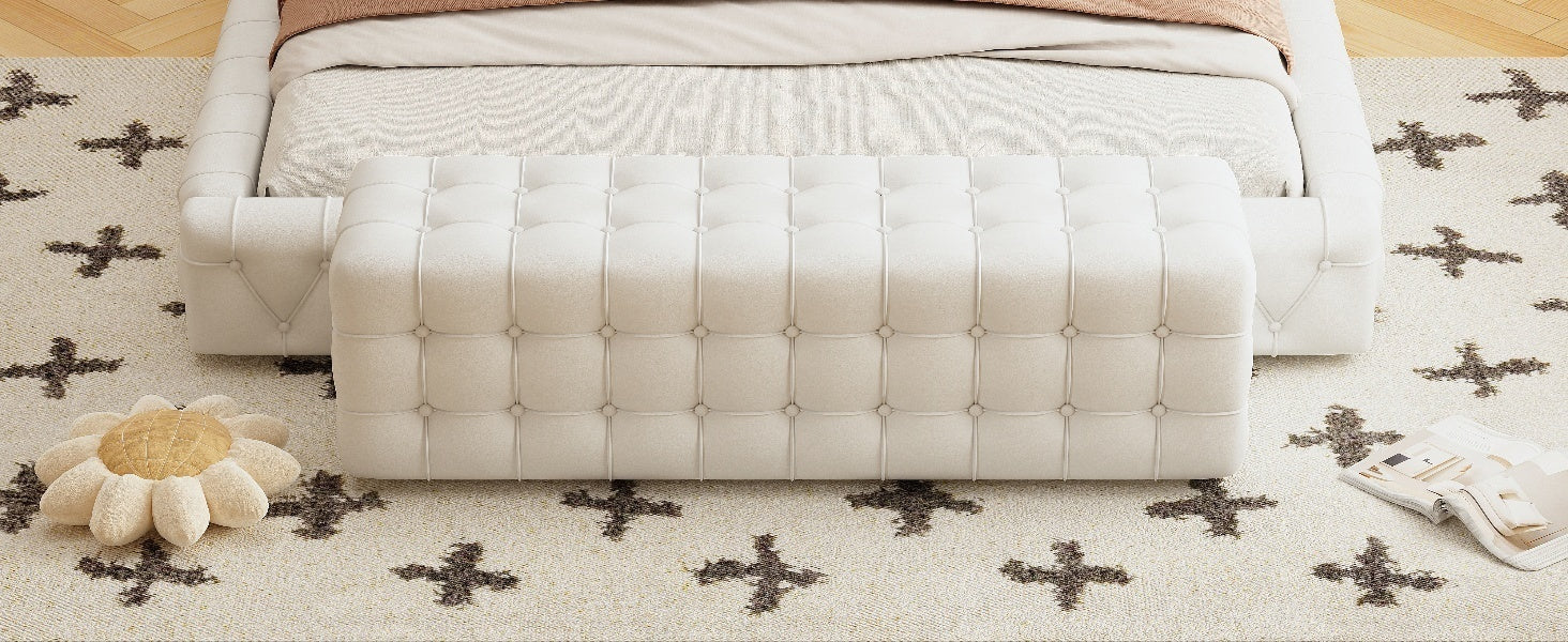 Elegant and Luxurious Velvet Ottoman Bench, Rectangular Footstool, No Assembly Required - White