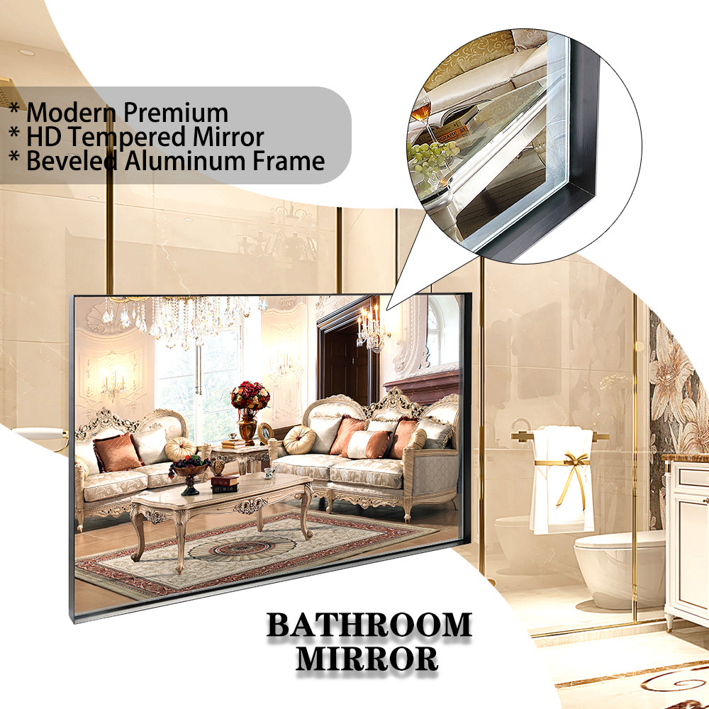 Glossy Black Bathroom Wall Mirrors 48x30inch (Horizontal & Vertical)