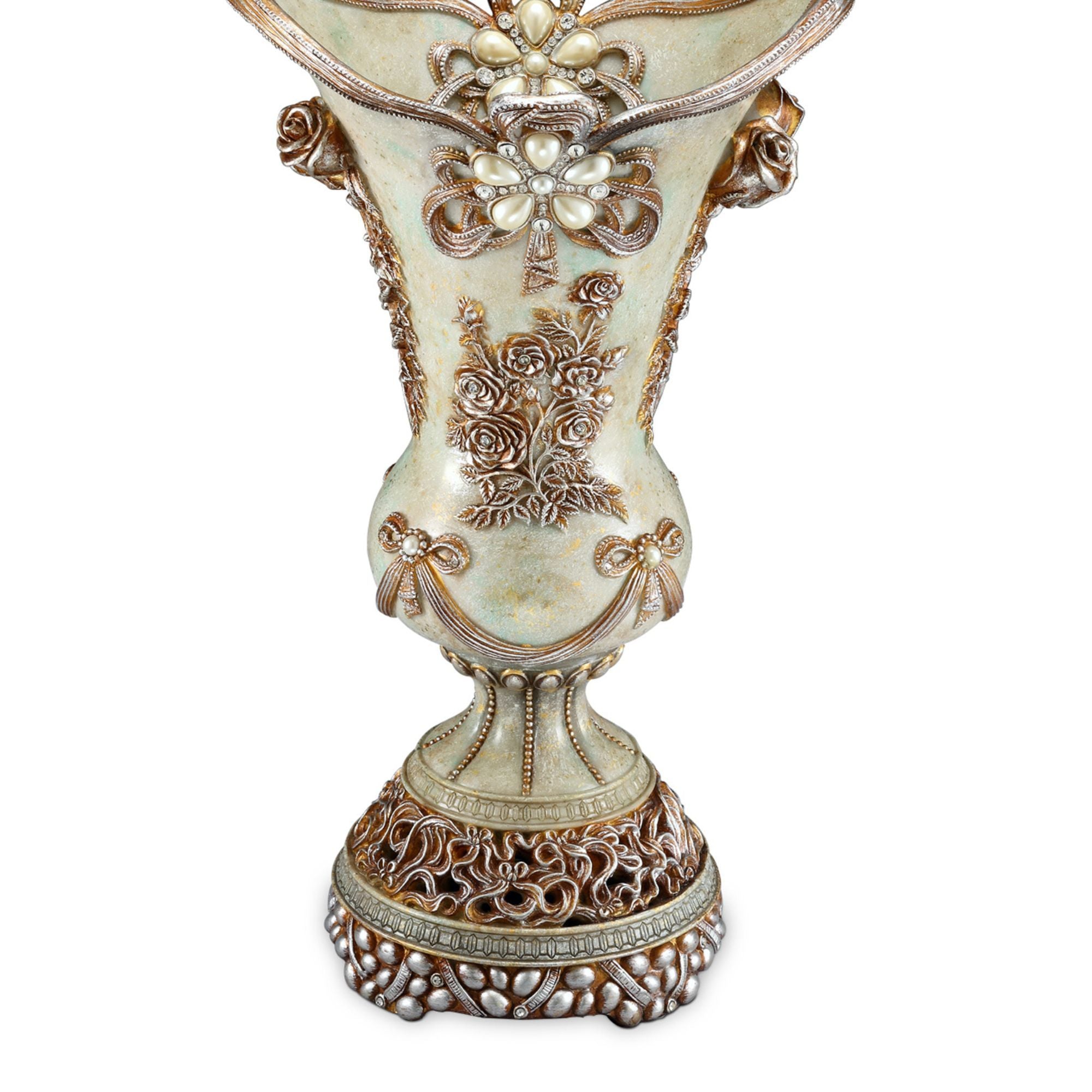 15.75" Tall Polyresin Decorative Vase, Vintage Rose Design