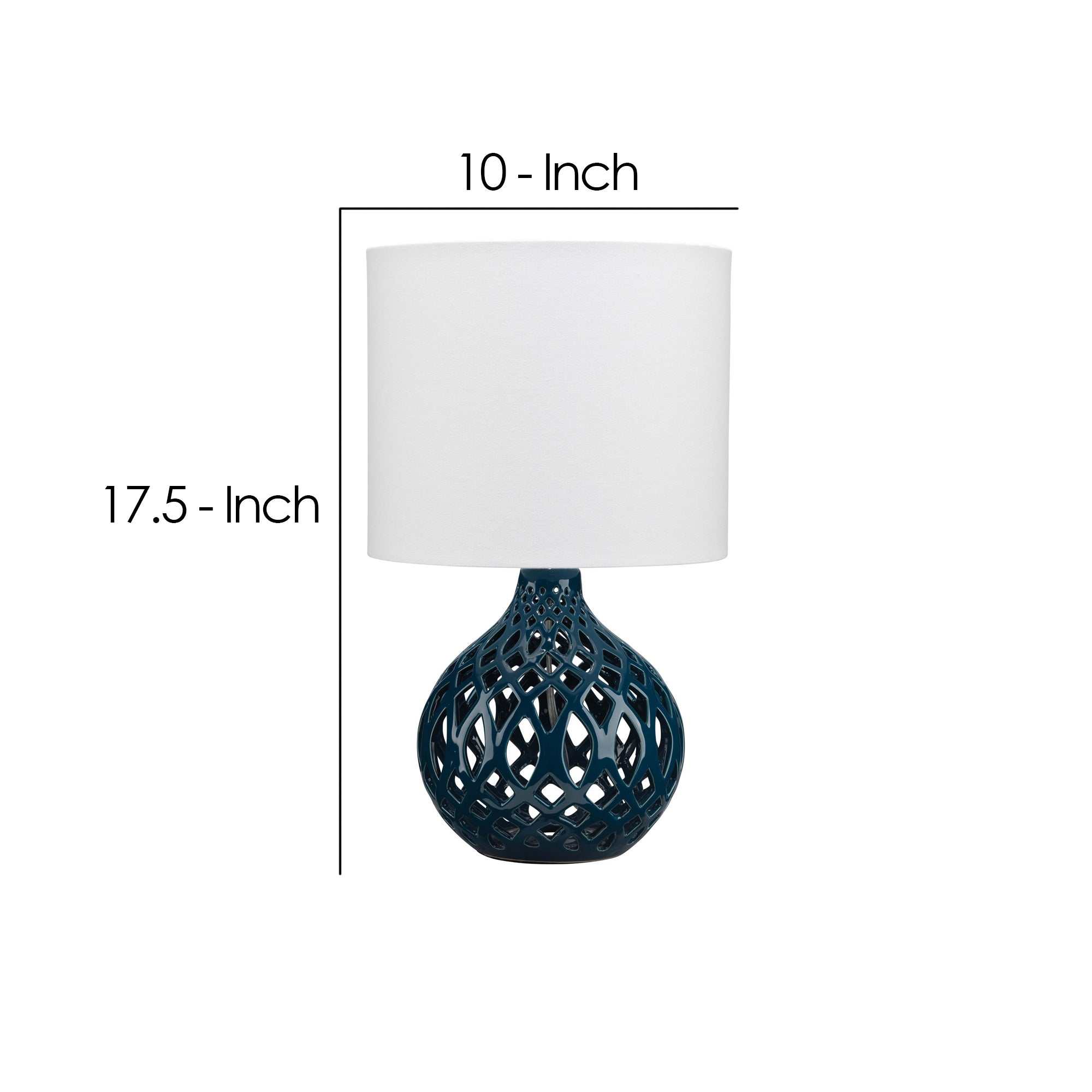 Table Lamp with Ceramic Bellied Body and Fretwork Pattern - Blue