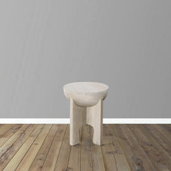 Side End Table, Mango Wood Drum Top - Classic Washed White 20 Inch