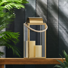 19"H Stainless Steel Lantern - Gold