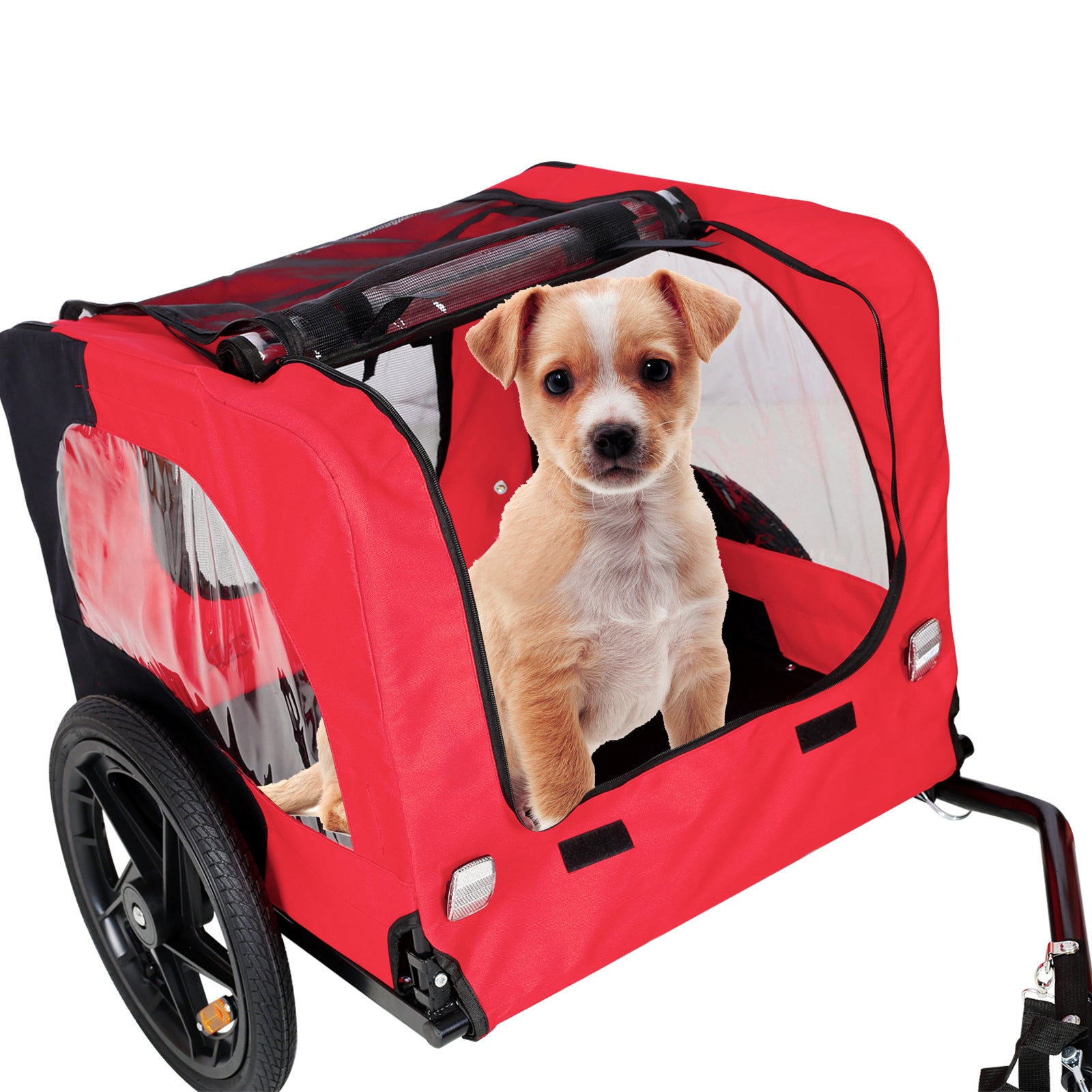 Bicycle Trailer for Pets Outdoor Foldable Red Color with reflectors and safety flag