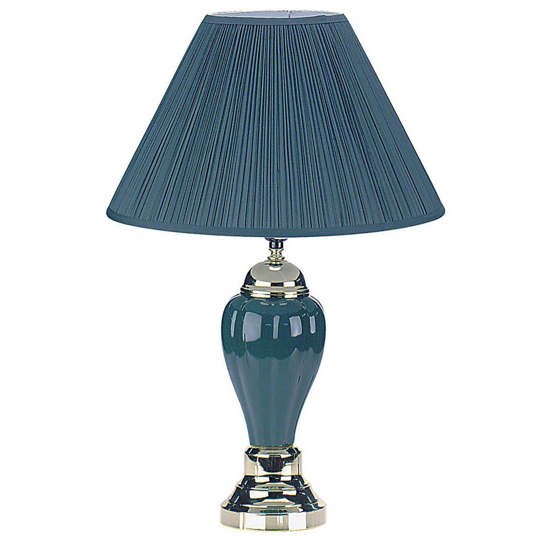 27" Tall Ceramic Table Lamp, Urn-Shaped with Green finish, Linen Shade