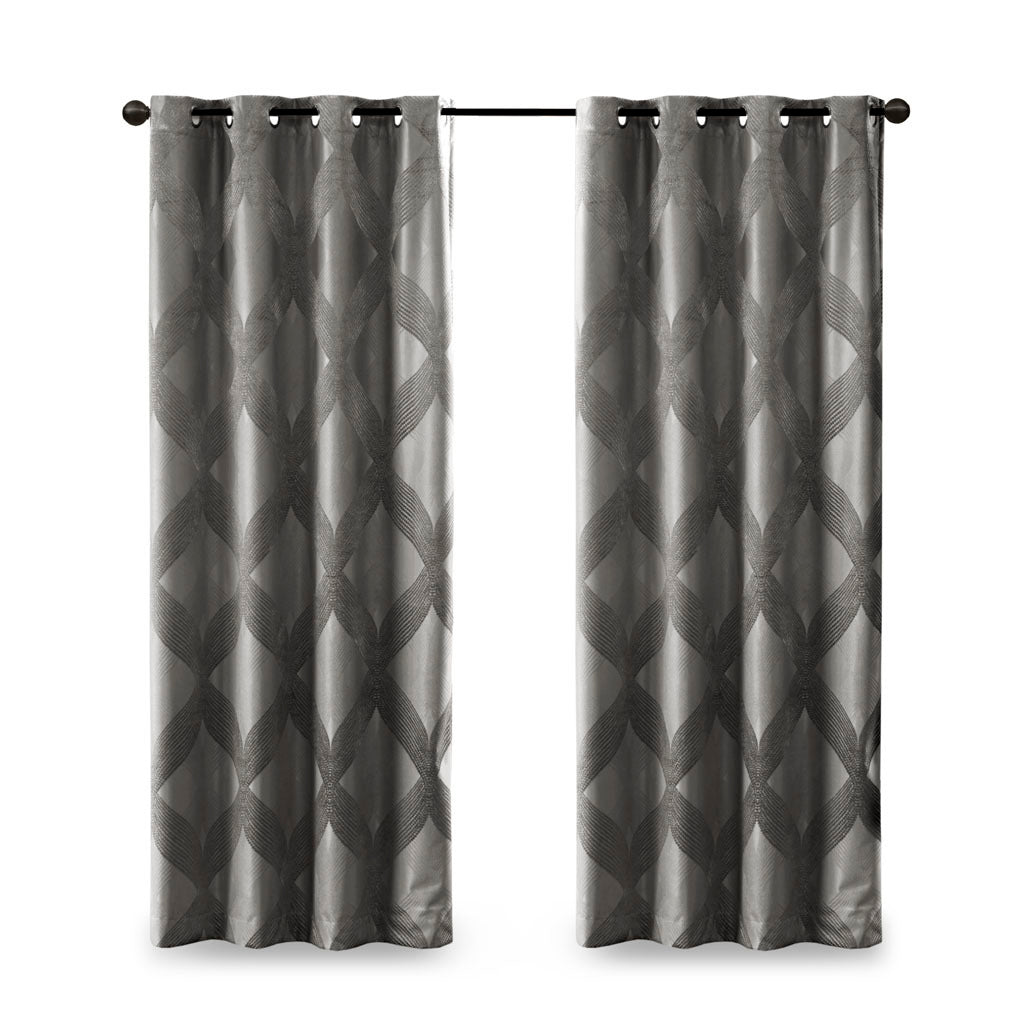 50x108" Ogee Knitted Jacquard Total Blackout Curtain Panel - Charcoal (1 panel only)