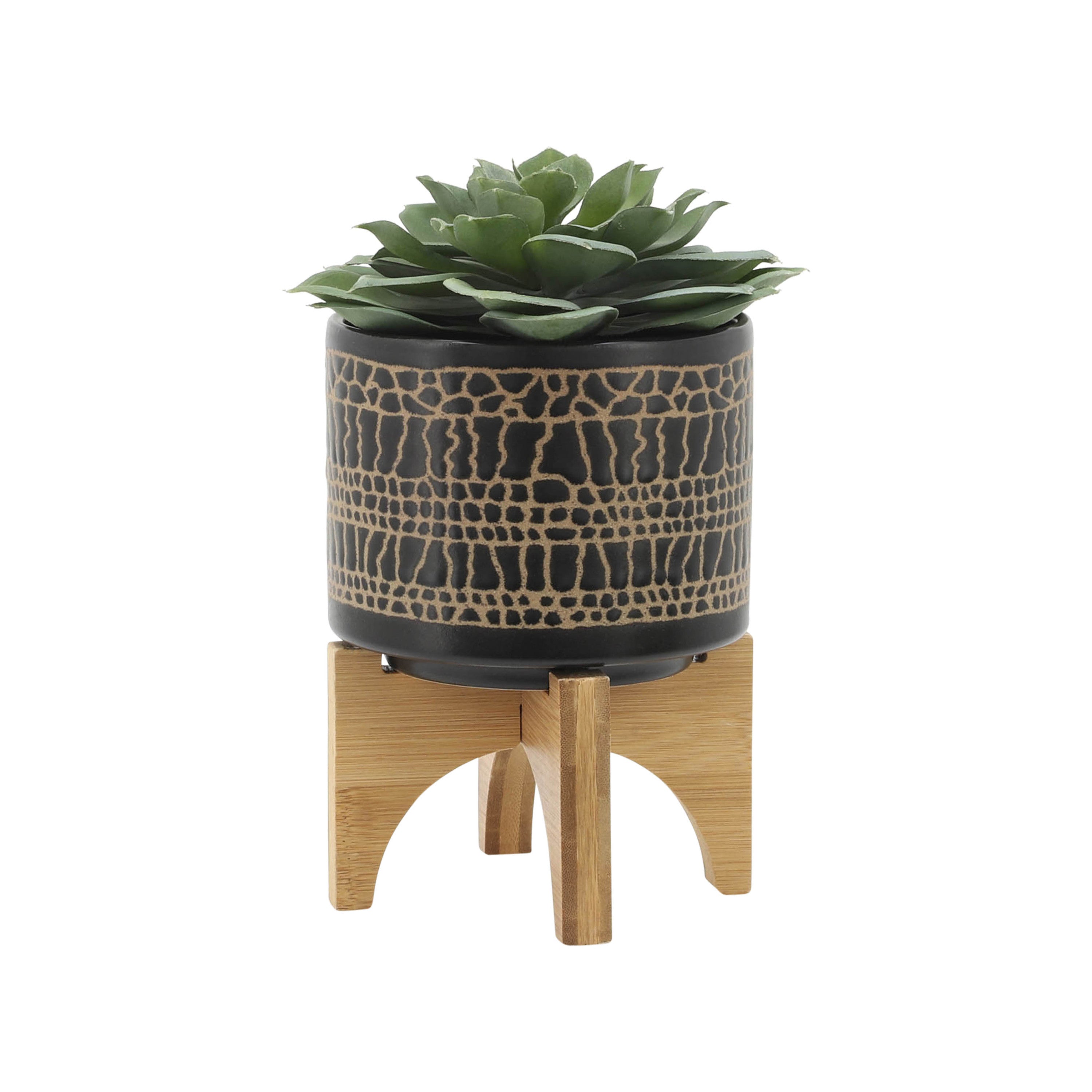 5/8" Glazed Planter with stand - Black