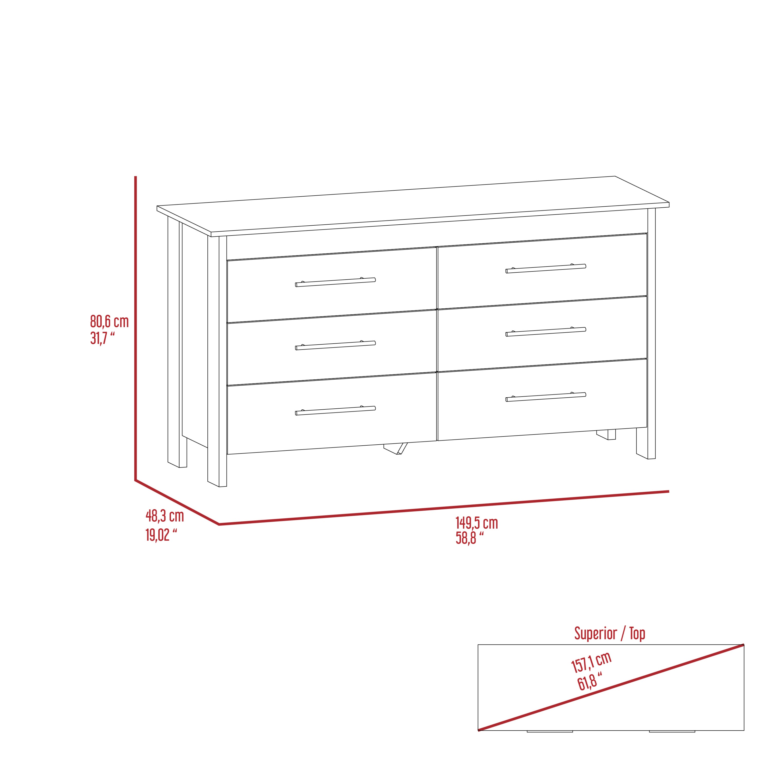 6 Drawer Double Dresser - Black