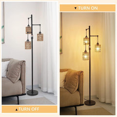 3-Lights Boho Floor Lamp with Stepless Dimmer