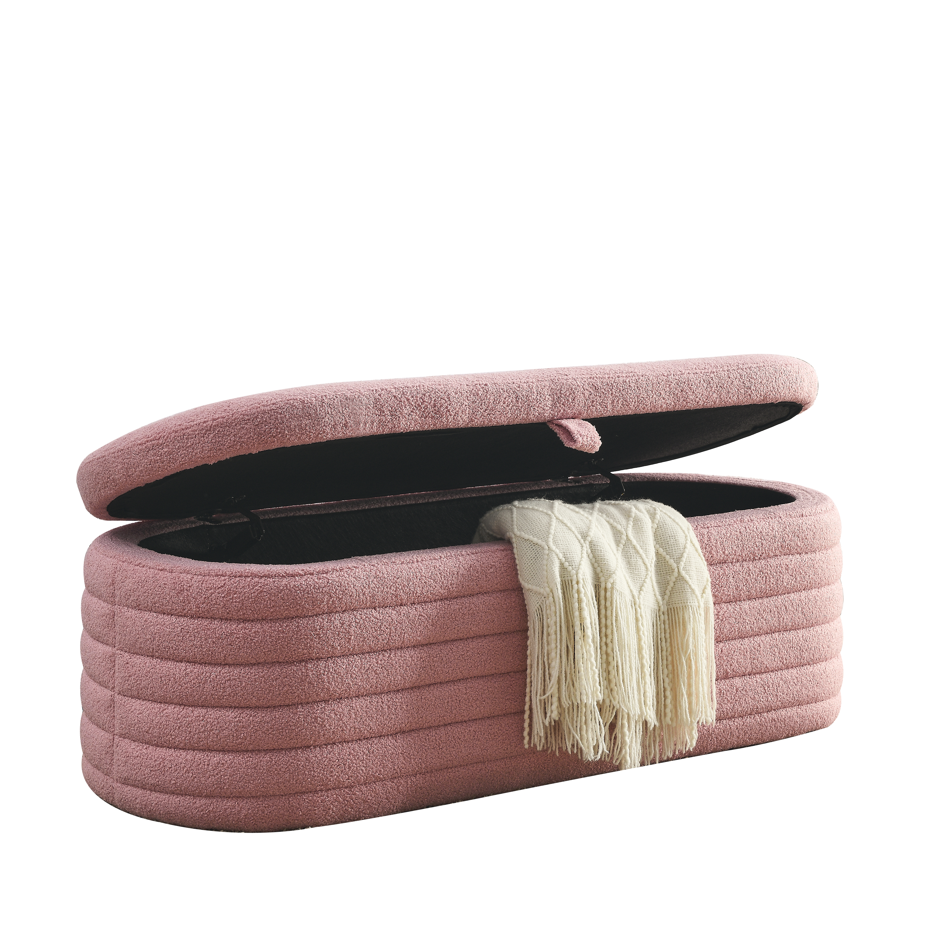 45.5" Storage Ottoman Bench Upholstered Fabric Storage Bench End of Bed Stool with Safety Hinge - Pink teddy.