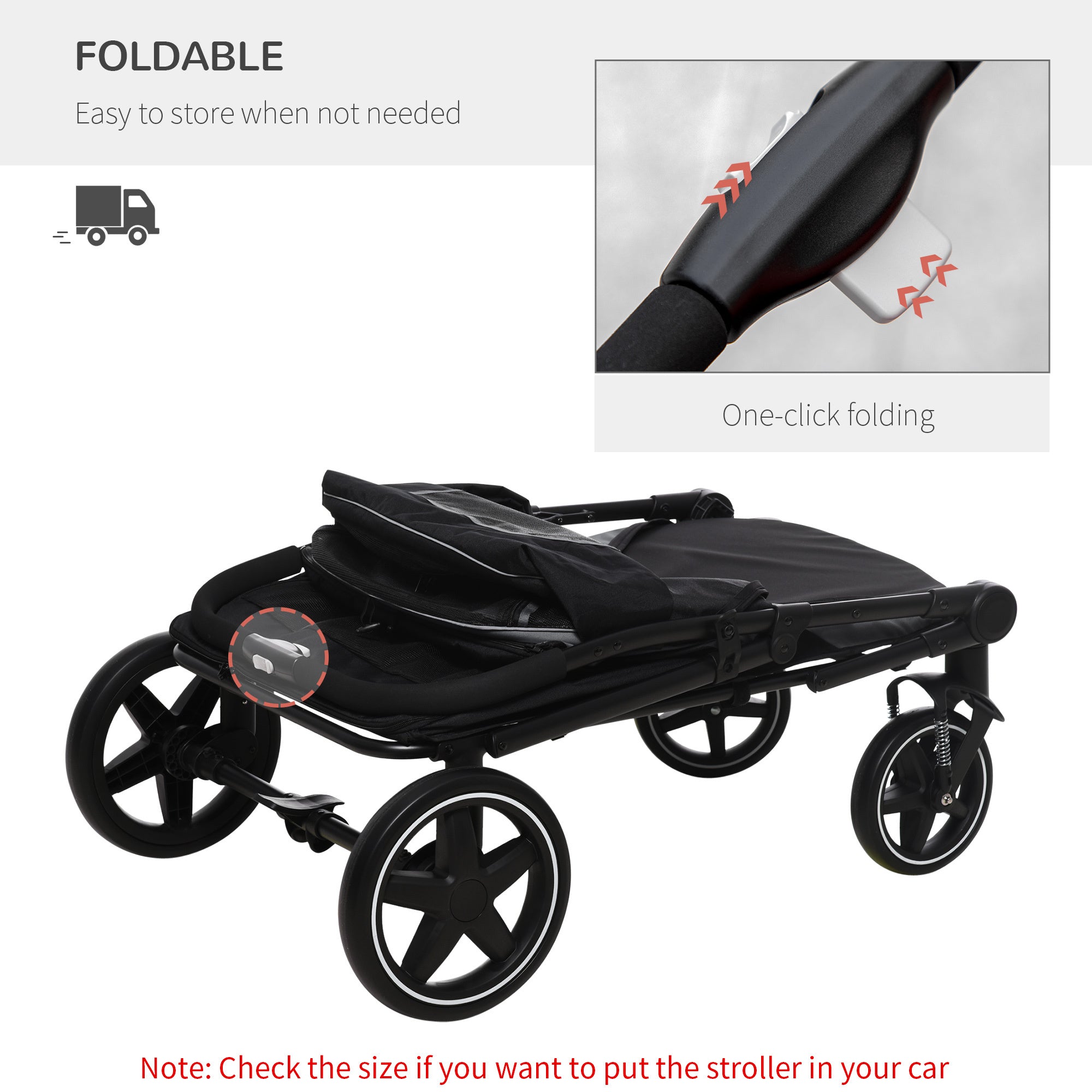 PawHut One-Click Foldable Doggy Stroller for Medium Large Dogs - Gray