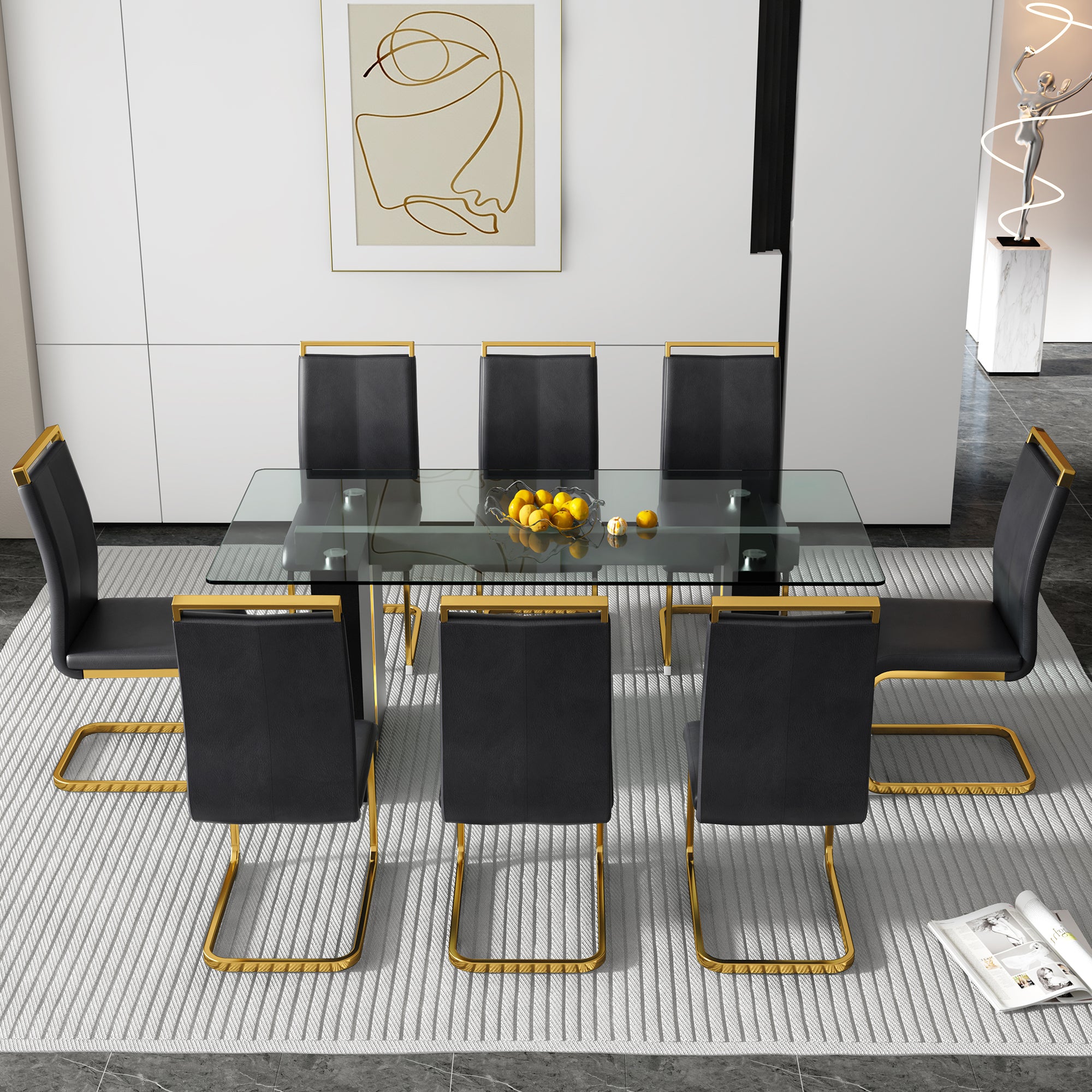 Modern Glass Table for 6-8 people - Black and Gold