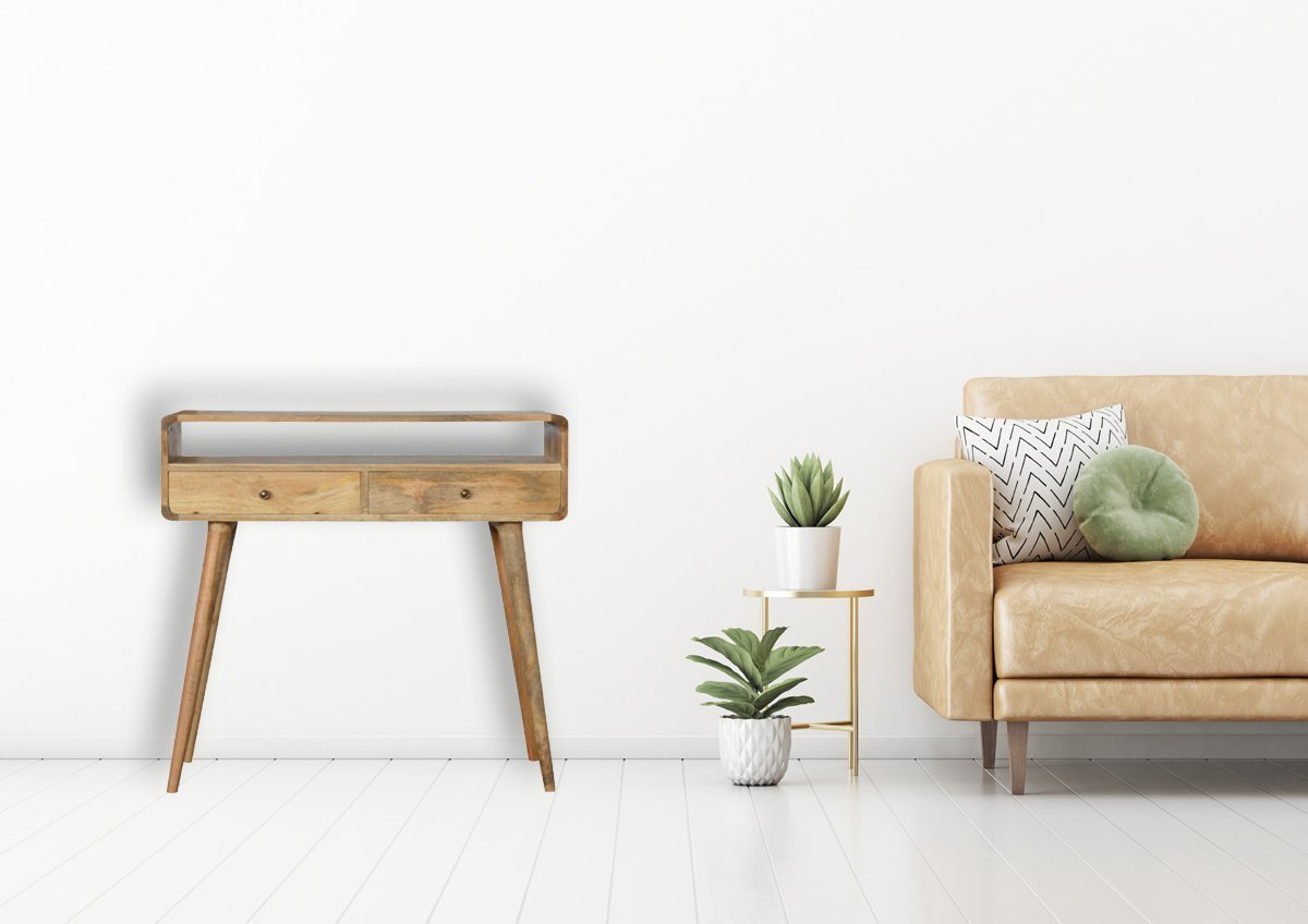 Curved Oak-ish Console Desk Table