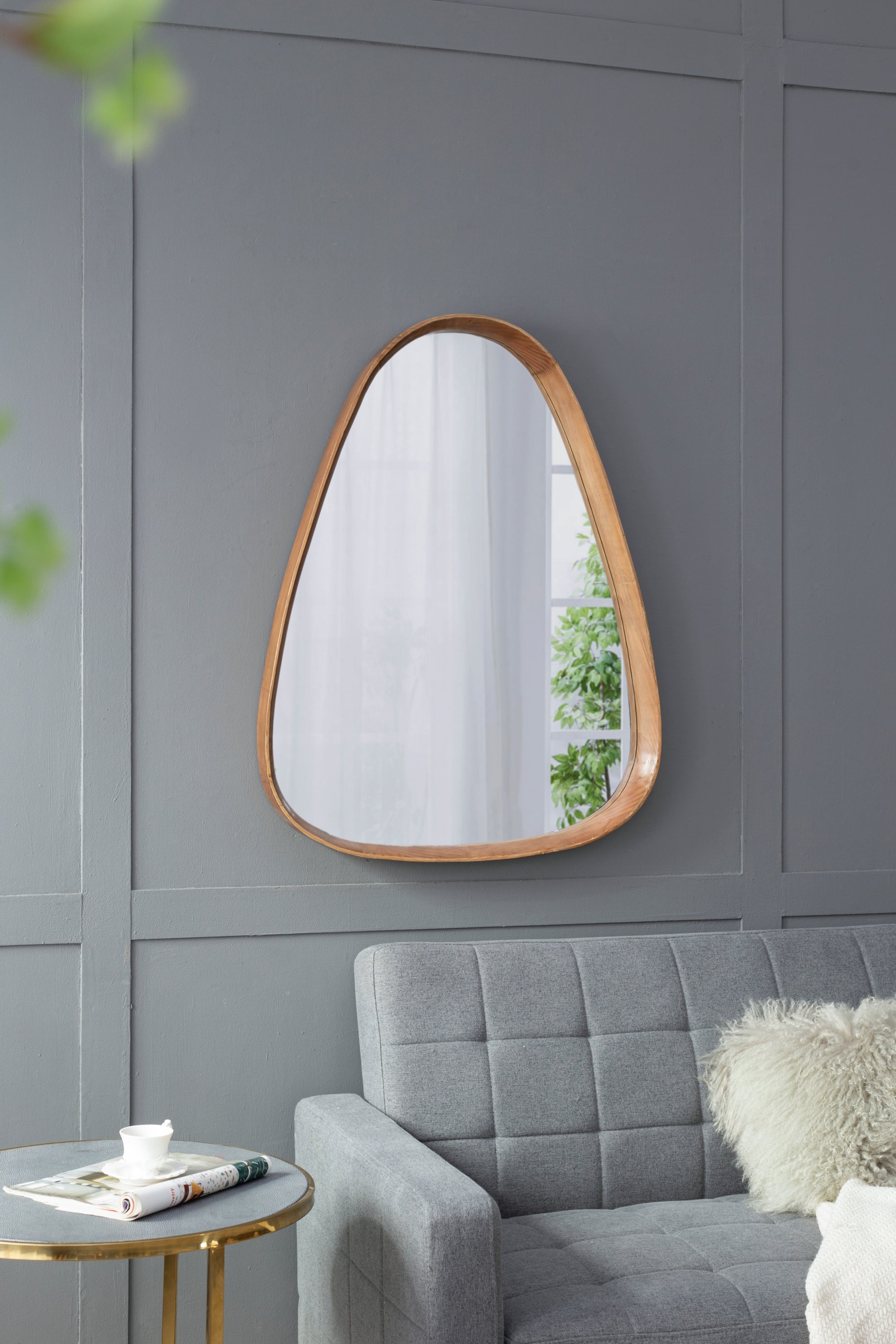 Irregular Mirror with Wood Frame 30"x38"