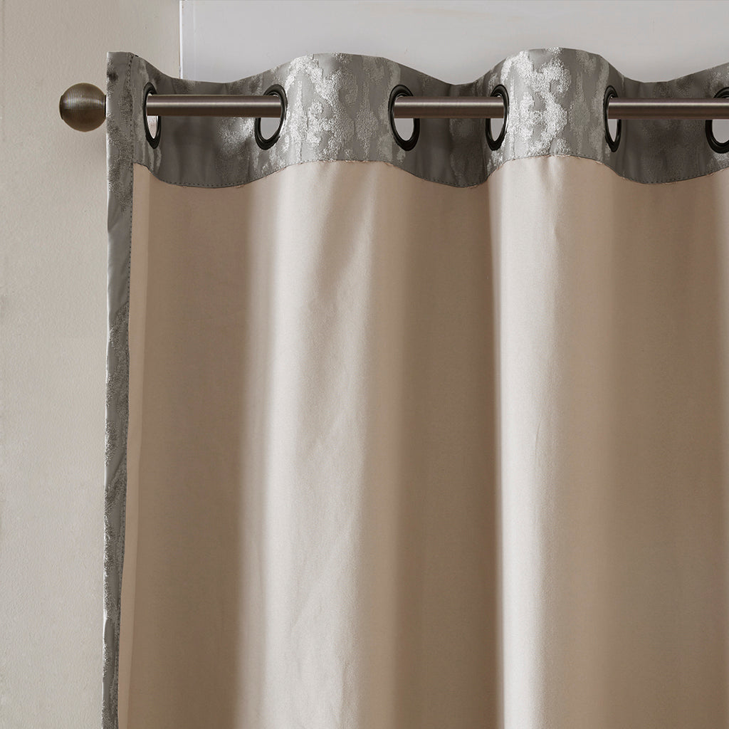 Knitted Jacquard Damask Total Blackout Grommet Top Curtain Panel - Charcoal