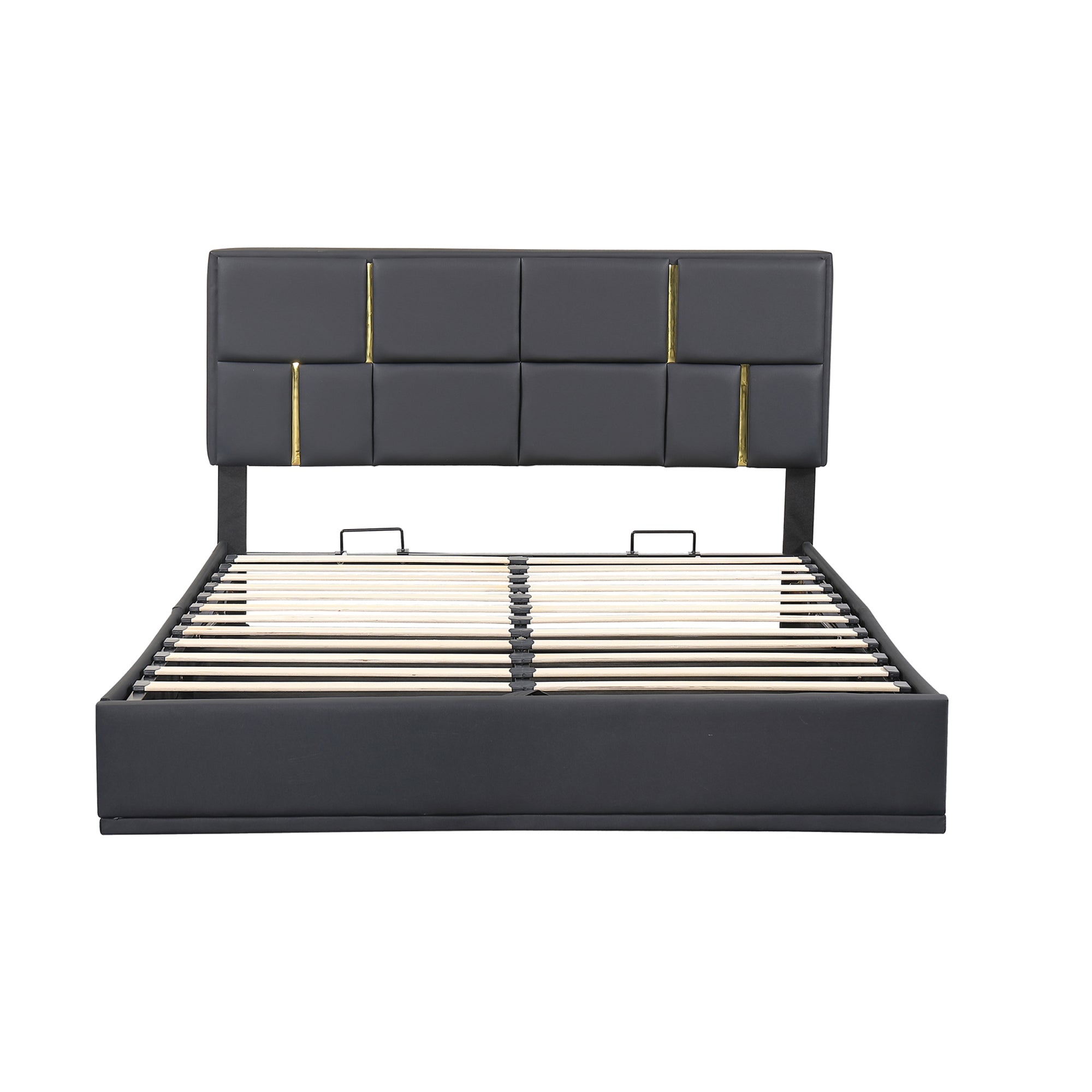 Queen Size Upholstered Platform Bed with Hydraulic Storage System, No Box Spring Needed - Black