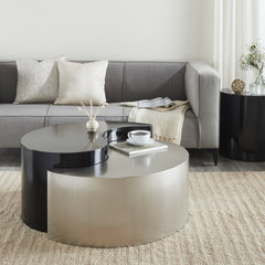 Ying Yang Modern & Contemporary Style 2PC Coffee Table Made with Iron Sheet Frame in Black & Silver