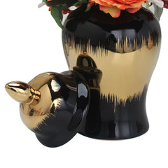 Regal Black Gilded Ginger Jar with Removable Lid