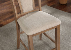 Counter Height Chairs - Natural Tone And Beige Solid wood Chair Padded Leatherette (Set of 2)