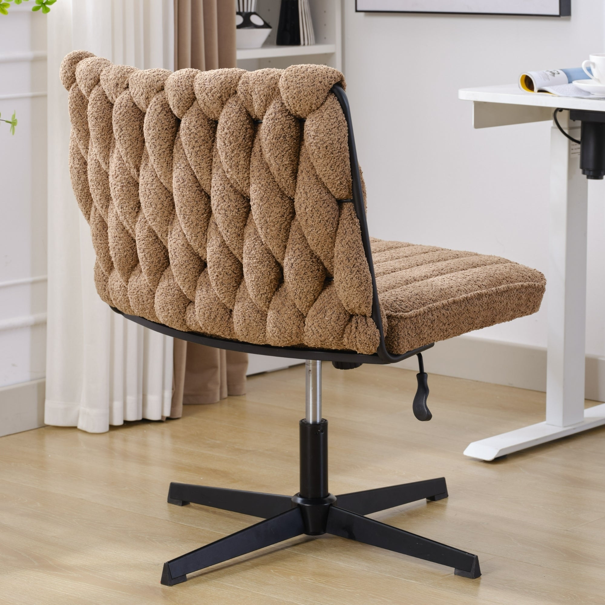 Armless Office Desk Chair No Wheels, Brown