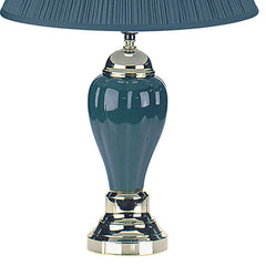 27" Tall Ceramic Table Lamp, Urn-Shaped with Green finish, Linen Shade