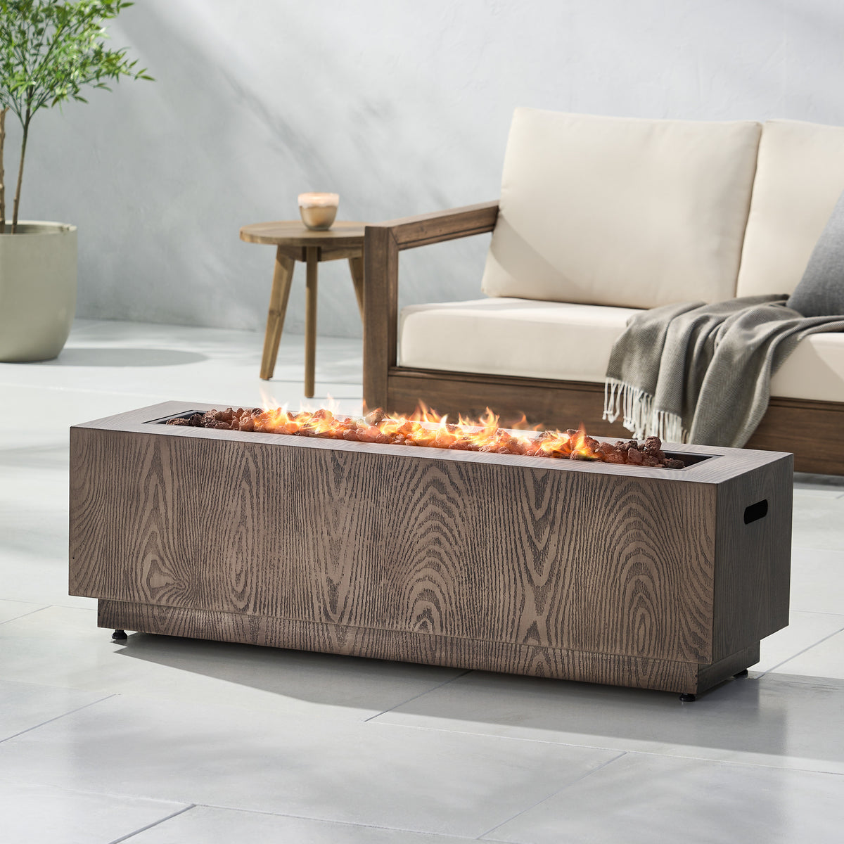 Rectangular Fire Pit -50 000 BTU Tank outside - Wood/ Iron